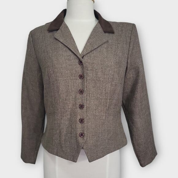 Vintage Cropped Blazer Womens 12 Petite Dorby Brown 80s 90s Preppy Acade… - Picture 1 of 11